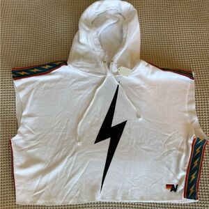 Aviator Nation BOLT STRIPE SLEEVELESS RELAXED CROPPED PULLOVER HOODIE - WHITE